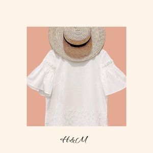 H&M White Embroidered Scalloped Hemline Top